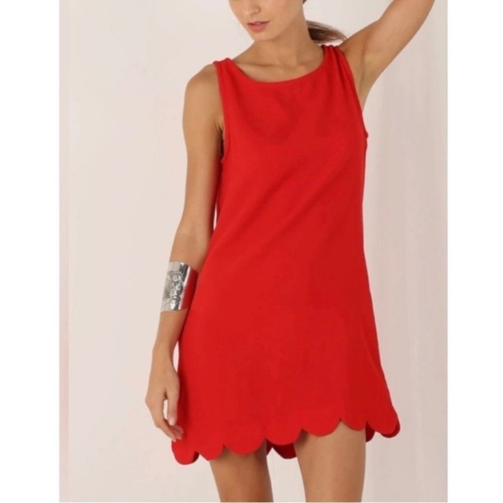 Kate spade target reddish orange scalloped hem sleeveless mini dress Size S